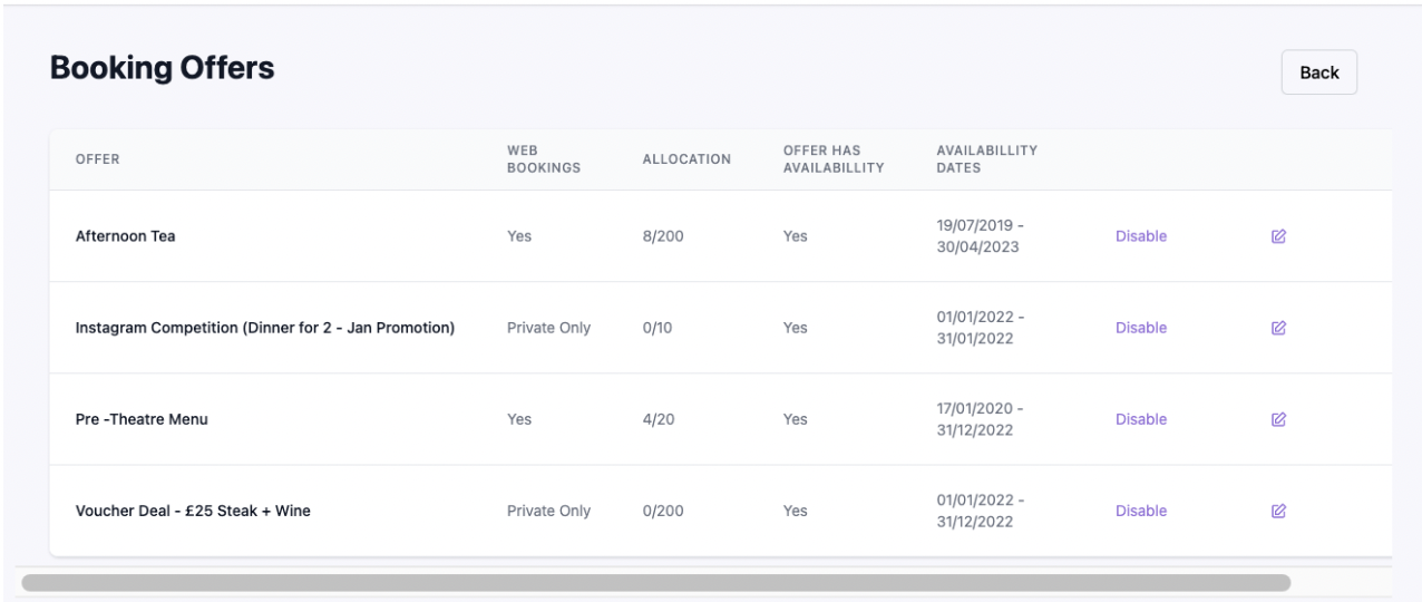 enabled booking options list simpleERB